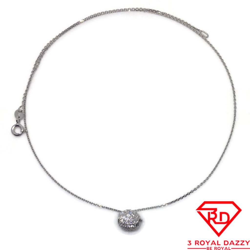 Round Bead Cz Necklace 16 Inch Chain White Gold